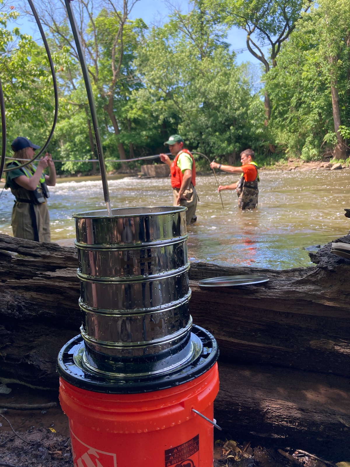 Training for implementing new microplastics sample collection method, Millstone River, NJ. Photo: Michael Antidormi, USGS. 