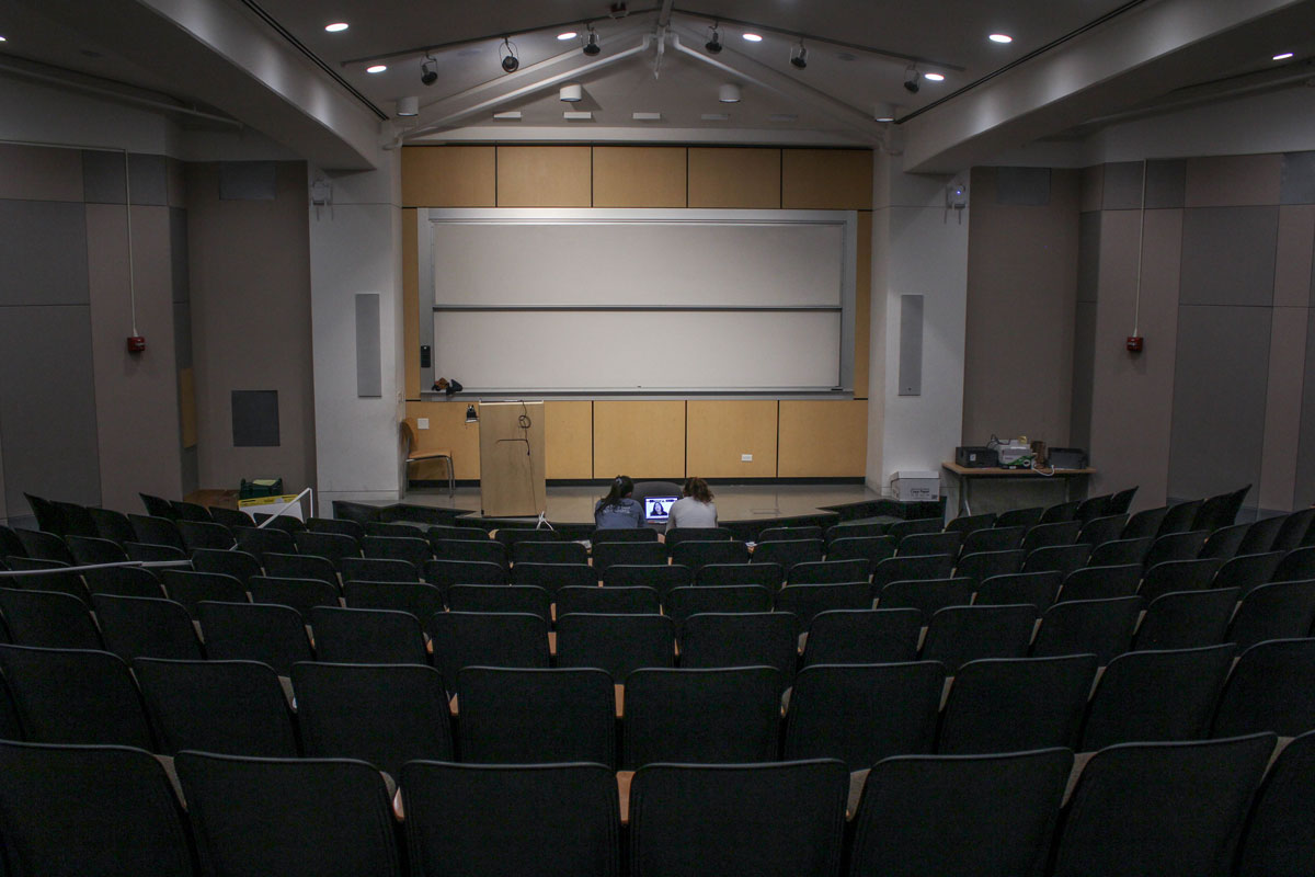 Empty classroom auditorium on Stanford University campus. 