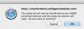 screenshot of study list planner click OK screen