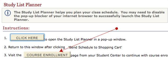 screenshot of study list planner enrollment screen