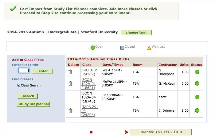 screenshot of study list planner enrollment step two