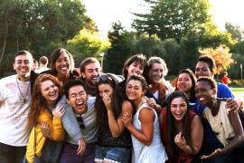 Studen staff members from across campus gather together for a photo during ResEd annual summer BBQ.