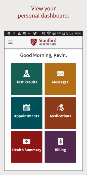 MyHealth mobile app dashboard