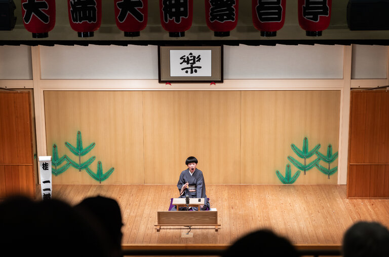 Niyo Katsura performing rakugo, a classical form of Japanese comedic storytelling, in Osaka this month. Ms. Katsura is the first woman to win a prestigious award for rakugo newcomers.