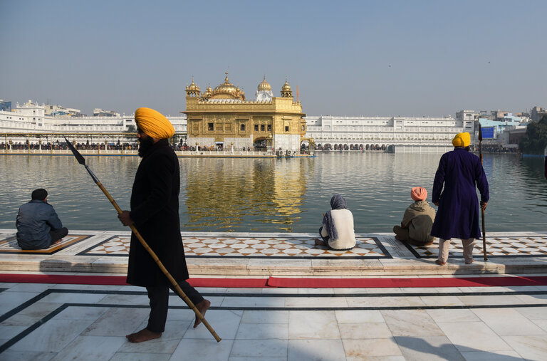Sikh guards at the Golden Temple in Amritsar, India, on Sunday.