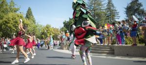 The tree mascot performs with the Stanford Band for the Admit Weekend participants. by Linda Cicero via SALLIE