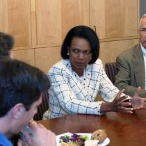 Students listen to guest speaker Condoleezza Rice