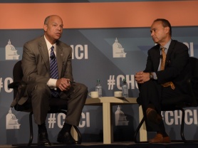 Secretary Johnson participates in a moderated discussion with Representative Luis Gutiérrez on the Department’s immigration efforts at the Congressional Hispanic Caucus Institute 2015 Public Policy Conference.