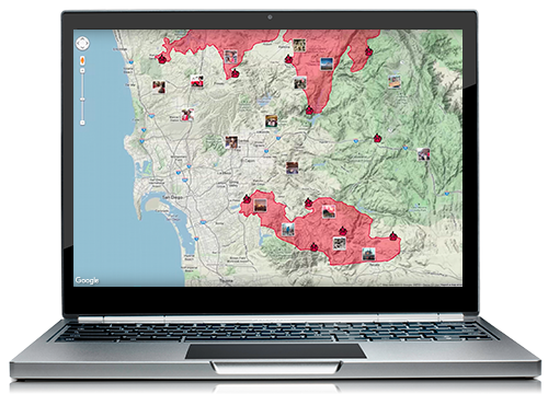 Redcross app setting a road closure powered by Google Maps APIs