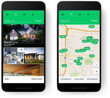 Trulia app opened in a phone powered by Google Maps APIs