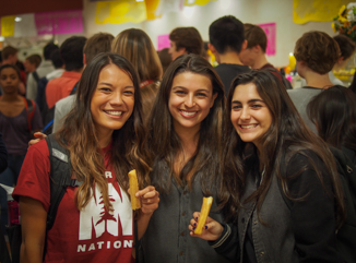 A Stanford student enjoys a Guest Chef event at Stern Dining.