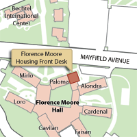 Campus Map Highlighting Florence Moore HousingFront Desk