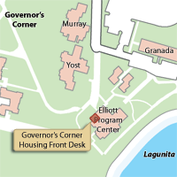 Campus Map Highlighting Governor's Corner Housing Front Desk