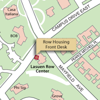 Campus Map Highlighting The Row housing Front Desk