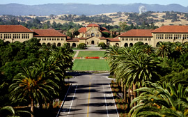 aerial view of Palm Drive and Memorial Church