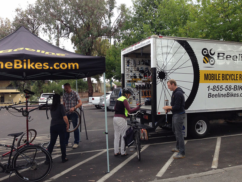 Beeline Bikes mobile bike repair station in Maples Lot