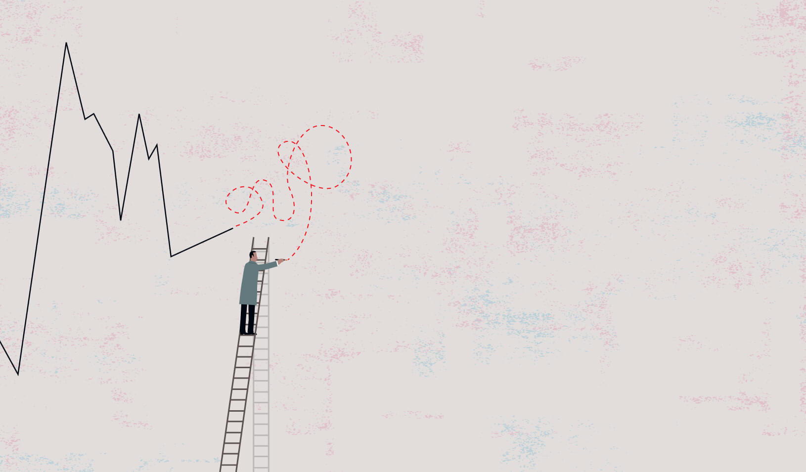 A man on a ladder drawing chaotic circles as an extension of a performance line chart | iStock/dane_m