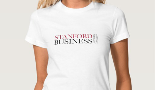 Woman in Stanford GSB t-shirt