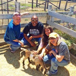 Residence Deans take a photo together while visiting the Harley Goat Farm in Pescadero, CA.