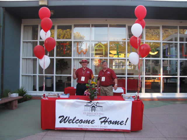 Welcome Home table outside a residence hall