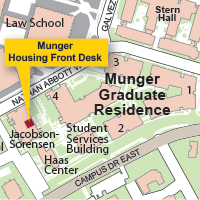 Campus Map Highlighting Munger Graduate Residence Housing Front Desk