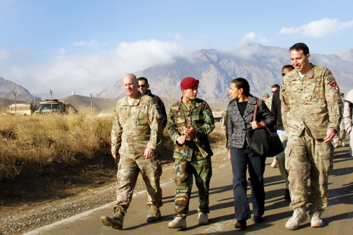 National Security Advisor Susan E. Rice with American and Afghan forces at Camp Morehead