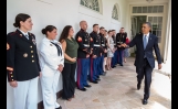 President Obama Greets White House Military Office Personnel