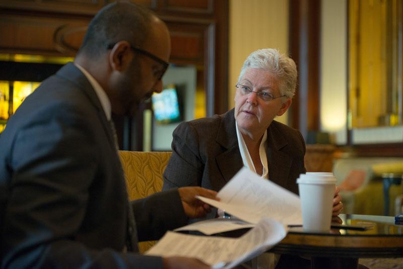 Administrator McCarthy talks with Deputy Chief of Staff for Policy Arvin Ganesan