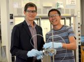 Associate Professor Thomas Jaramillo (left) and SLAC scientist Christopher Hahn have demonstrated the feasibility of designing copper catalysts that convert carbon dioxide into ethanol without corn or other crops. 