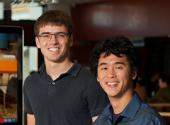 Dragonfly Systems co-founder Darren Hau, ’17, (right) has taken a job at Tesla and co-founder Andrew Ponec, ’17, (center) is working as a counselor at an arts and music camp from his childhood, playing the cello as he contemplates his next steps. Co-founder Daniel Maren, ’20, (left) will return for his sophomore year at Stanford in the fall. 