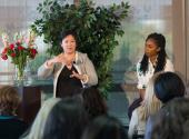 From left, panelists Christine Su, Ugwem Eneyo and Hedi Razavi share their experiences as entrepreneurs.