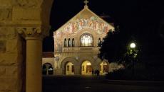 Memorial Church exterior at night