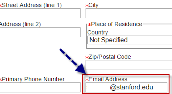 Screenshot from online application showing Email Address field