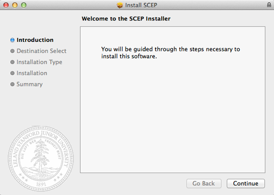 SCEP installer welcome page