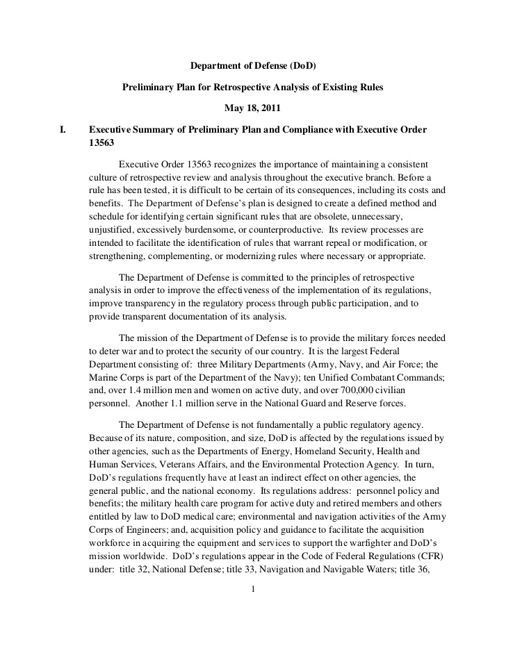 Department of Defense Preliminary Regulatory Reform Plan