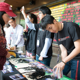 (Courtesy of Linda A. Cicero. )Student volunteers greet TedX attendees.