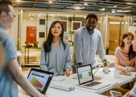 Photo of diverse group of people at a business meeting