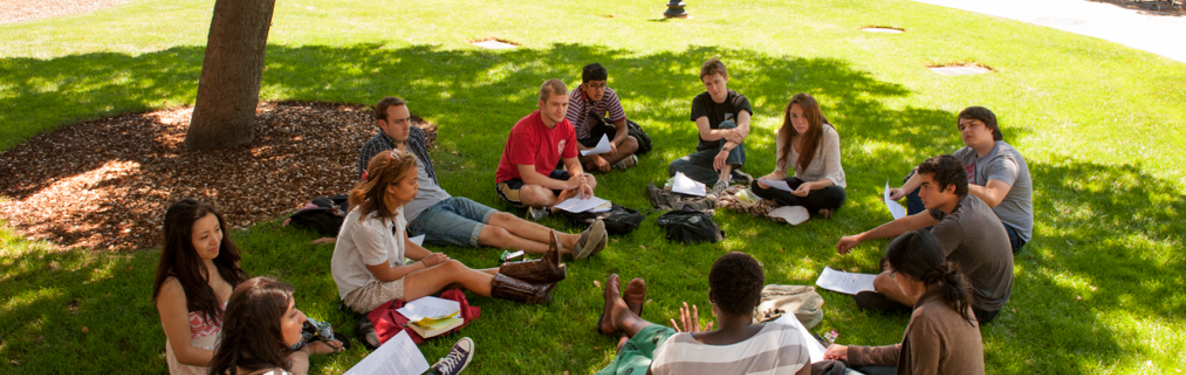 Students holding class outdoors