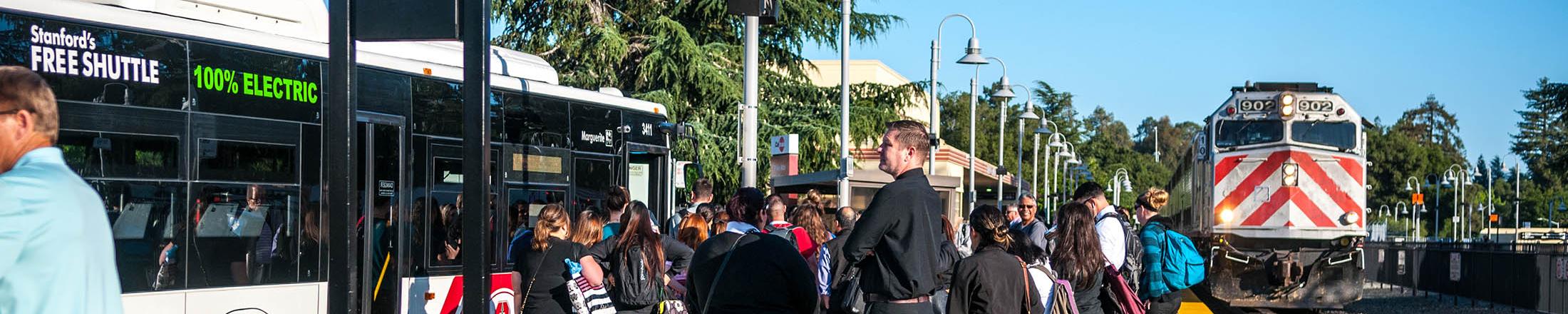 train arriving at Palo Alto Transit Center