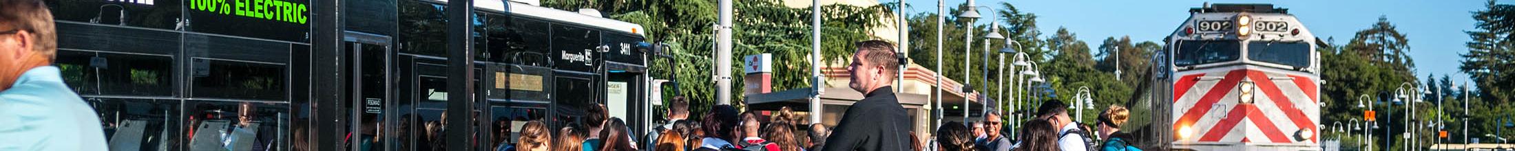 train arriving at Palo Alto Transit Center